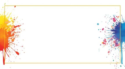 Abstract splatter paint effect in vibrant rainbow colors against a stark white canvas, energetic and youthful style, perfect for a graduation or party. Generative AI