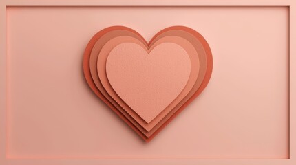 Abstract geometric heart composition in muted terracotta and blush tones, layered textured paper cutout style, symbolic of love and warm wishes, soft volumetric shadows. Generative AI