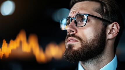 Economic risk investment Group of businesspeople looking worriedly at a presentation showing a negative financial forecast, conference room setting