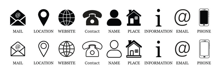 Contact Us Icon Set for Business Communication and Website Interface.