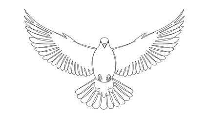 Obraz premium Peace dove flying with open wings, line art, single continuous stroke, isolated on white background