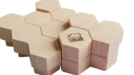 Health data tracking concept on wooden hexagonal blocks illustrating progress, wellness management, and innovative monitoring solutions