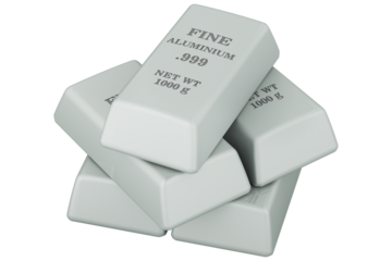 Aluminum ingots, transparent background