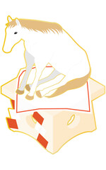 鏡餅風の馬のシンプルなアイソメトリックイラスト