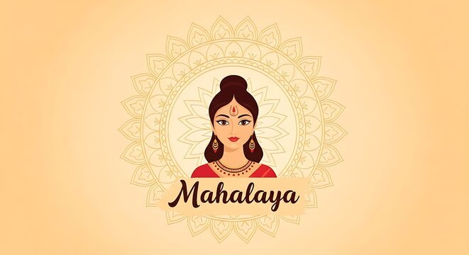 Mahalaya Festival Celebration Indian Woman Illustration.