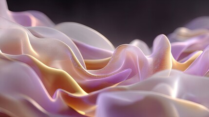 Obraz premium Soft flowing fabric waves in pastel colors with gentle lighting, creating a serene and dreamy atmosphere in a digital abstract style