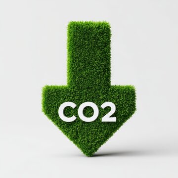 Creative green downward arrow symbol representing carbon dioxide reduction with typography design in bright and modern style. International Reducing CO2 Emissions Day