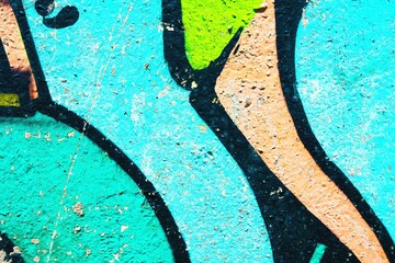 Fototapeta premium Bold street art pattern in vibrant turquoise, green, black with rough texture. Modern 2000s, urban style, graffiti influence. Texture backgrounds, digital art, creative banner, summer visuals.