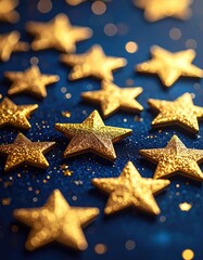 Gold stars on deep blue backdrop