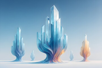 Abstract crystalline formations with ethereal blue and orange hues