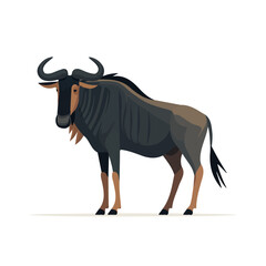 Flat 2D vector illustration of Wildebeest, simple icon style on a clean white background.
