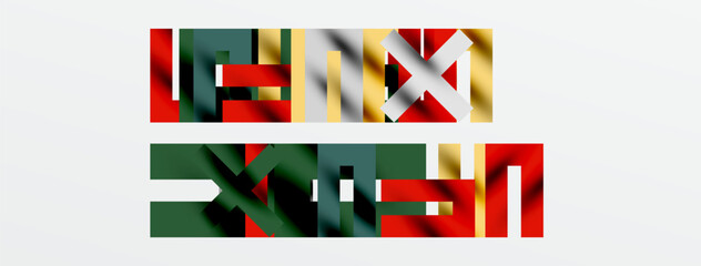 Fototapeta premium Abstract geometric composition. Rectangles overlap, creating layered visual effect. Colors include red, green, beige, black. Minimalist design.