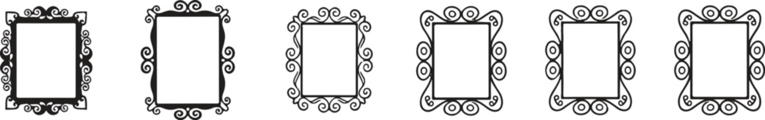 Picture frame silhouette vector. Doodle coastal frame set, hand drawn colorful border collection. Elegant retro empty banner, poster, placard, postal stamp. Doodle frame decor.