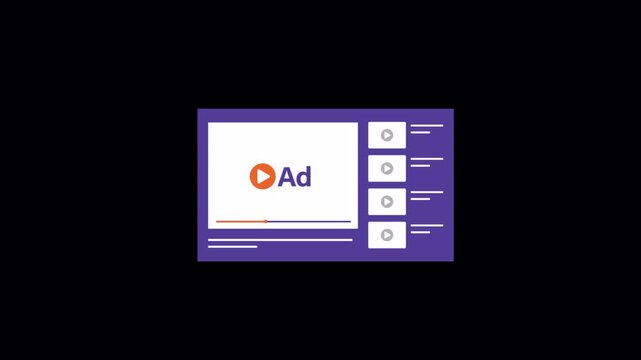 Online Video Ad on Screen. Online Advertising and Marketing Concept Animation Video - Transparent