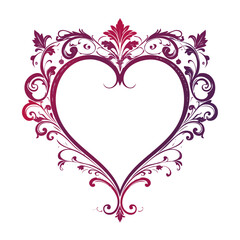 Ornate heart frame with elegant floral scrollwork in gradient red and purple.