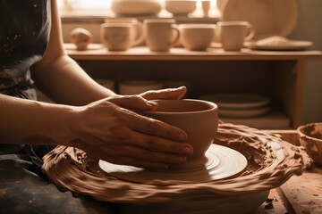 pottery making craft with hands shaping ceramic vessel
