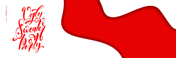 Vector banner for Ugly Sweater Party with knitted sweater pattern.