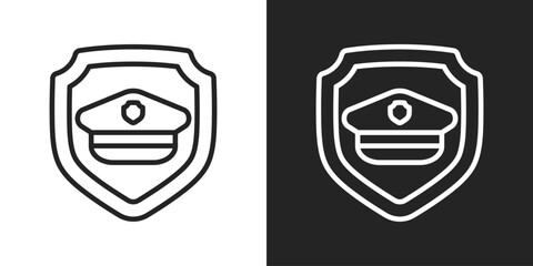 Police Security Icon In Black And White Line Style