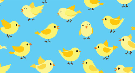Seamless pattern of yellow birds on a blue background for fabric design, paper projects, wallpaper, or anything you can imagine.