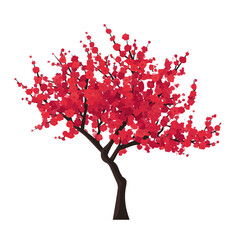 Plum Tree, modern 2D flat vector illustration in icon style, isolated on pure white background.