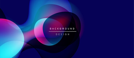 Abstract fluid shapes overlap, creating vibrant blue, pink gradients. Text reads background design centered within composition. Modern aesthetic.