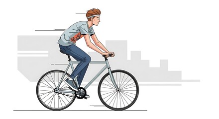 Naklejka premium Person Riding Bicycle in Urban Setting Illustration.