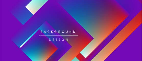 Abstract gradient layers create dynamic visual effect. Purple, blue, orange hues blend, forming modern background design. Text reads background design.