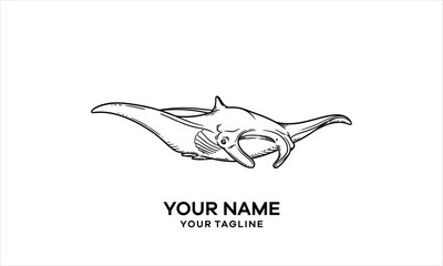 Manta Ray Sketch Logo - Ocean Wildlife Art logo design.