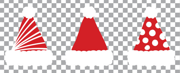 Obraz premium Collage with Santa Claus hats, closeup objects. Santa Hat Illustration
