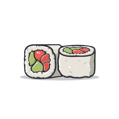 Spicy Tuna Rolls, modern 2D flat vector illustration in icon style, isolated on pure white background.