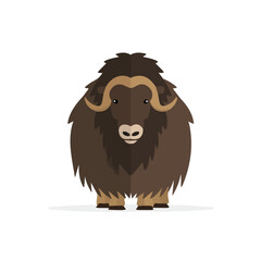 Obraz premium 2D flat vector illustration of Musk Ox, clean and minimal icon style, isolated on white background.