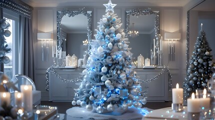 "Cozy Living Room Decorated for Christmas with a Festive Tree"