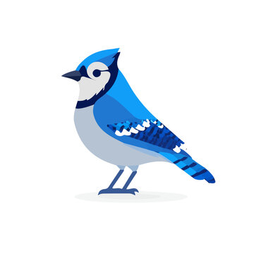 Modern flat 2D vector illustration of Blue Jay, clean and minimal design, isolated on white background.