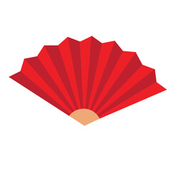 Traditional red Japanese fan on white background.Chinese traditional fan.Flat design.Sign, symbol, icon and logo isolated.Decoration element for lunar new year.Graphic.Cartoon vector illustration.