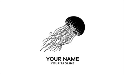Jellyfish Silhouette Logo Design - Marine Life Ocean Sea Creature logo design.