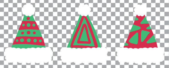 Obraz premium Collage with Santa Claus hats, closeup objects. Santa Hat Illustration