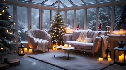 "Cozy Living Room Decorated for Christmas with a Festive Tree"