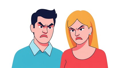 Fototapeta premium Angry couple with frustrated expressions, conflict and disagreement.