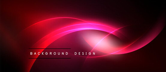 Dark red abstract background. Glowing curves create dynamic wave effect. Text reads background design. Modern, vibrant visual.