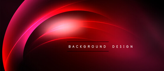 Abstract red neon lines create dynamic curves. Dark background emphasizes glowing effect. Text reads background design. Minimalist, modern aesthetic.