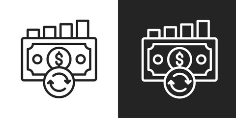 Cash Flow Icon In Black And White Line Style