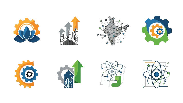 Collection of 8 stylized STEM icons