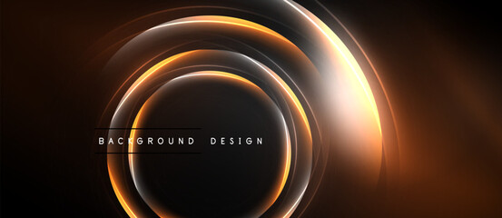 Dark background features concentric orange glowing circles. Minimalist design with text background design centered within rings. Modern aesthetic.
