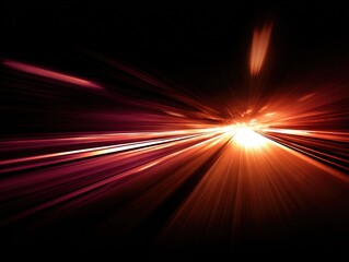 Explosive streaks of red and orange light racing outward from a fiery core in deep darkness, creating a dramatic abstract scene of speed, power, and intense radiance