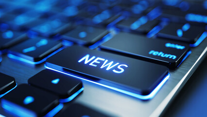 News technology concept - News button on keyboard. 3d illustration