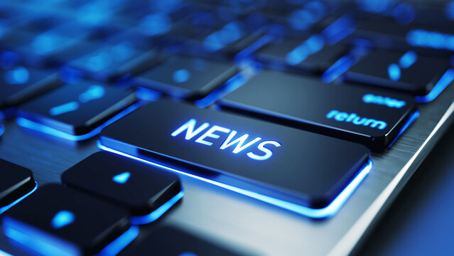 News technology concept - News button on keyboard. 3d illustration