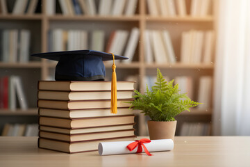 academic achievement symbol with graduation cap and books