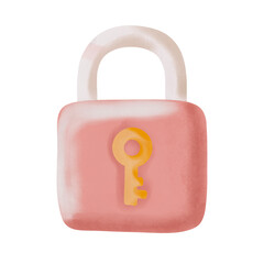 Cute Pastel Padlock With Golden Key Icon