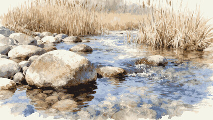 Nature's Path Stream with Large Stones isolated watercolor vector illustration svg