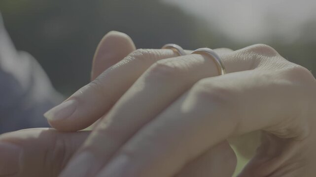 Hands holding, wedding rings on fingers